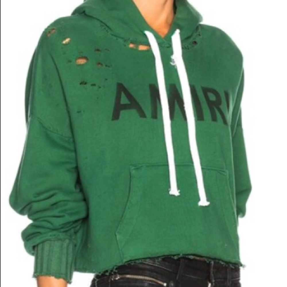 AMIRI CROPPED DISTRESSED HOODIE